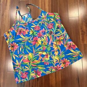 J.Crew Tank Top Floral Blue Multi Tropical Print Sleeveless Lightweight Size 14